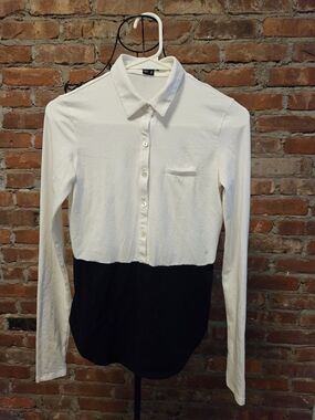 Theory Women's Cotton Blebd Two-Tone Button-Up Shirt — White and Black